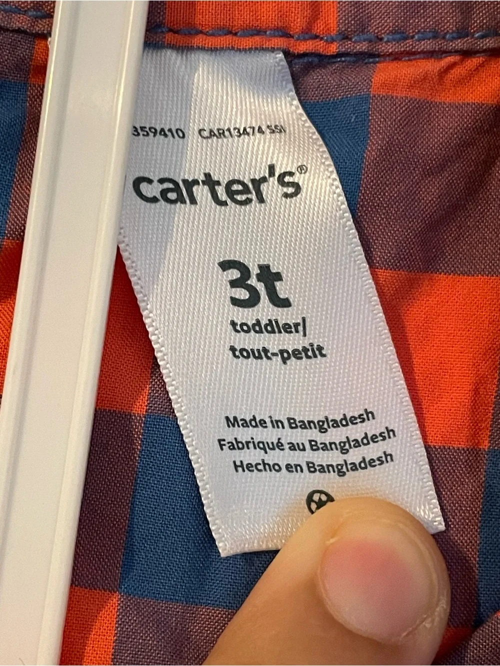 Carter's Navy and Orange Plaid Button-Down Shirt Size 3T